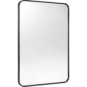 Minuover Brush Black Metal Framed Rounded Corner Rectangular Mirror 20x 30 Black